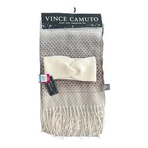 Vince Camuto Neutral Woven Scarf And Knit Headwrap Set One Size Luxe Cozy